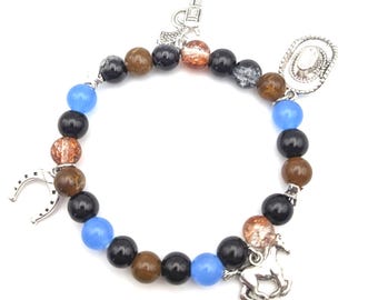 Handmade Wild West Style  Arthur Morgan Red Dead Redemption RDR Inspired Bracelet, Elasticated, Glass Beads, Metal Charms