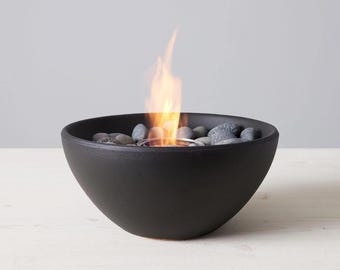 Chimenea de mesa moderna, brasero de mesa para interior y exterior sin ventilación, aspecto de piedra negra, decoración de jardín, regalo de inauguración de casa, ambiente de fuego real.