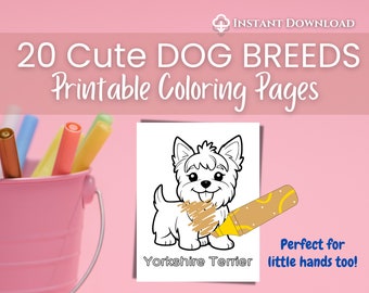 20 Dogs Printable Coloring Pages Kids | Cute Puppy Pages, Printable Educational Children's Activity, Educational Fun, Instant Download
