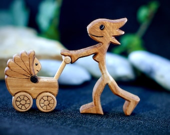 Holzfigurenset "Mutter mit Kinderwagen"