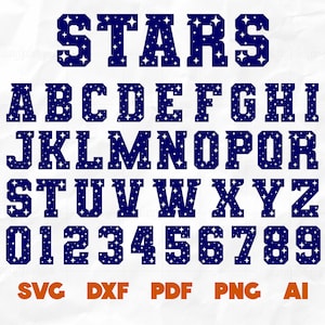Sterren lettertype SVG | Galaxy alfabet, sterren letters en cijfers, glanzende verjaardagsfeestje clipart | Snijbestanden voor Cricut en Silhouette