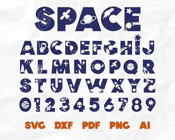 宇宙アルファベットSVG：宇宙フォント、子供の誕生日（デジタル