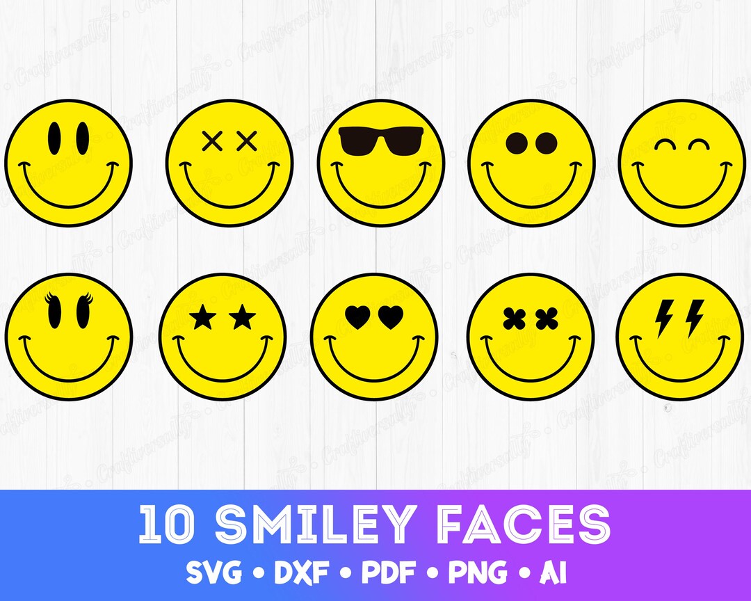 Retro Smiley Face SVG Bundle | Emoji Vector, Sublimation Shirt (cut ...