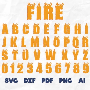 Alfabeto del fuoco SVG / Carattere fiamma Svg, Carattere fuoco, Lettere e numeri di compleanno / File tagliati per Cricut e Silhouette