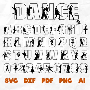 Tanz Alphabet SVG | Tanzen Schrift SVG, Musik Schrift, Tänzer Buchstaben und Zahlen | Schneide Dateien für Cricut und Silhouette