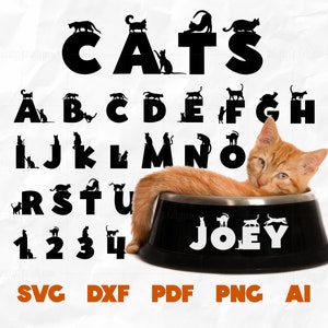 Police de chat SVG | Silhouette de lettres de chat, alphabet purrfect, police Kitty, sublimation de patte | Fichiers coupés pour Cricut et Silhouette