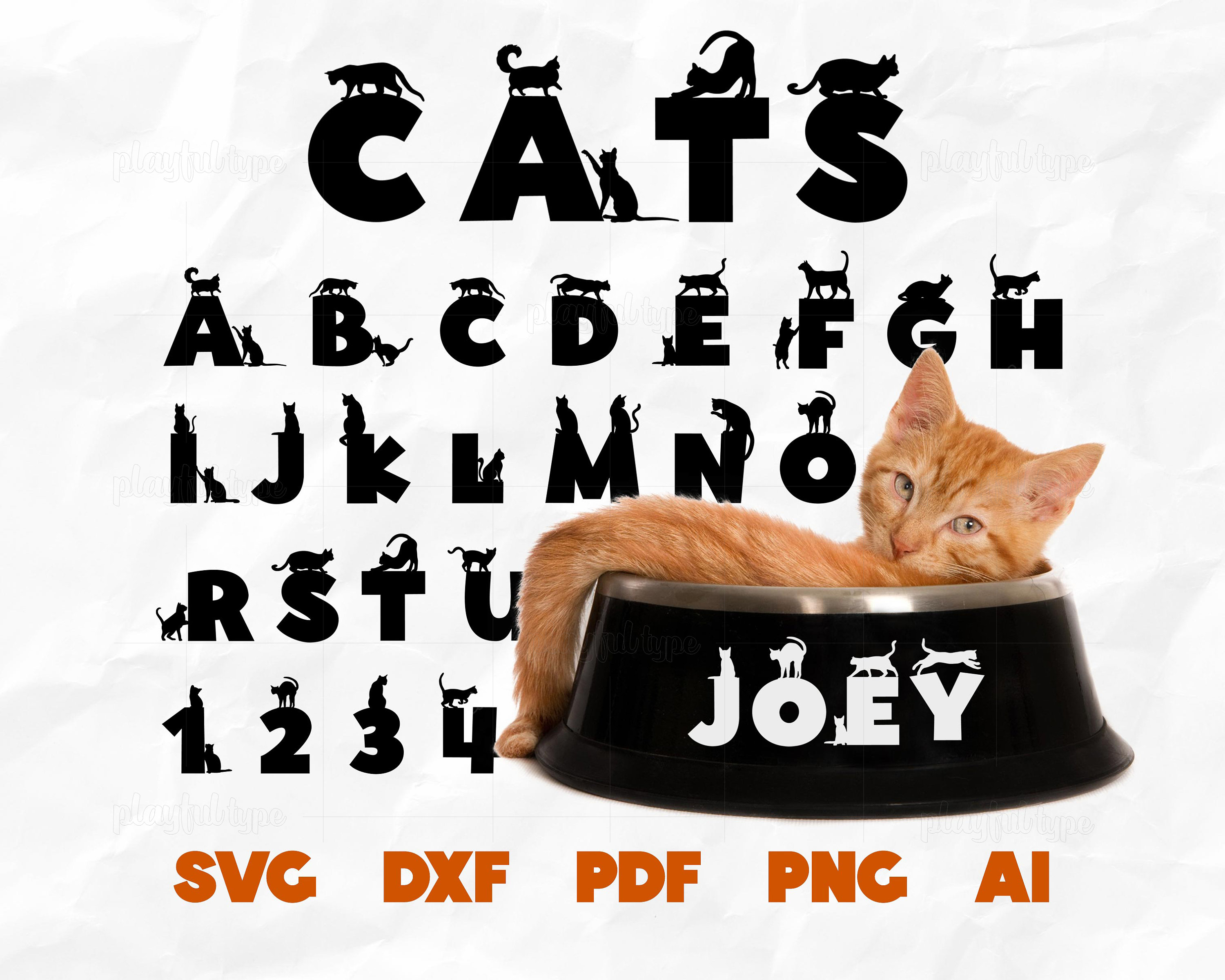 Cat Font SVG | Cat Letters Silhouette, Purrfect Alphabet, Kitty Font, Paw Sublimation | Cut files for Cricut and Silhouette
