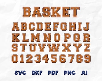 Basketball Alphabet SVG: Varsity Font, Numbers Clipart (Digital Files)