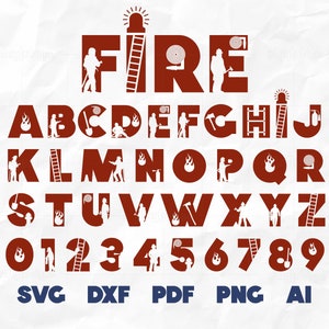 Alphabet de pompier SVG | Svg flamme, police feu, lettres et chiffres d'anniversaire | Fichiers de découpe pour Cricut et Silhouette