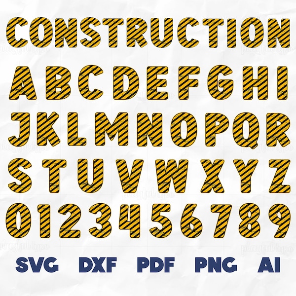 Construction Alphabet SVG | Stripes Font, Road Letters, Birthday Alphabet Construction Party | Cut files for Cricut and Silhouette