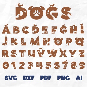 Carattere cane SVG / Alfabeto mamma cane, Carattere zampe, Silhouette lettere cane, Amante degli animali / Taglia file per Cricut e Silhouette