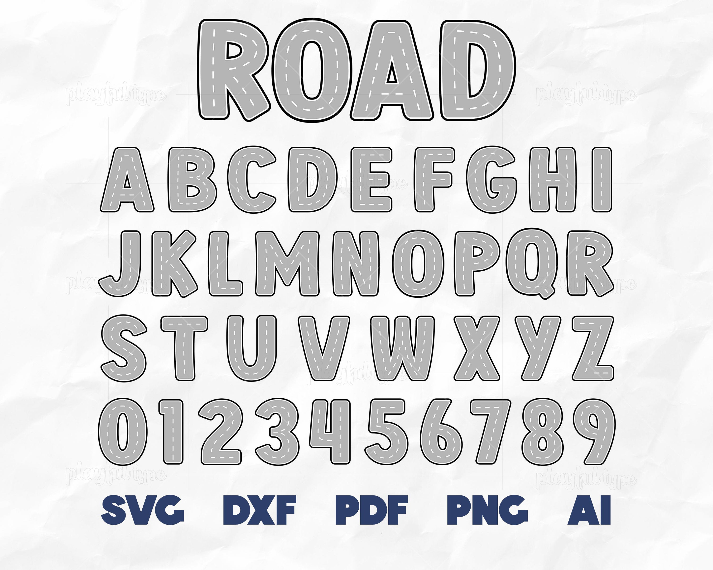 Road Font SVG: Race Track Alphabet & Numbers (Digital Files)