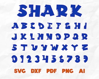 Shark Font SVG | Shark Alphabet, Shark Bite Letters and Numbers, Shark Birthday Party Clipart | Cut files for Cricut and Silhouette