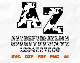 Cow Font SVG | Varsity Farm Animals Letters, Animal Print Alphabet, Country Clipart, Sublimation Vector | Cut files Cricut and Silhouette
