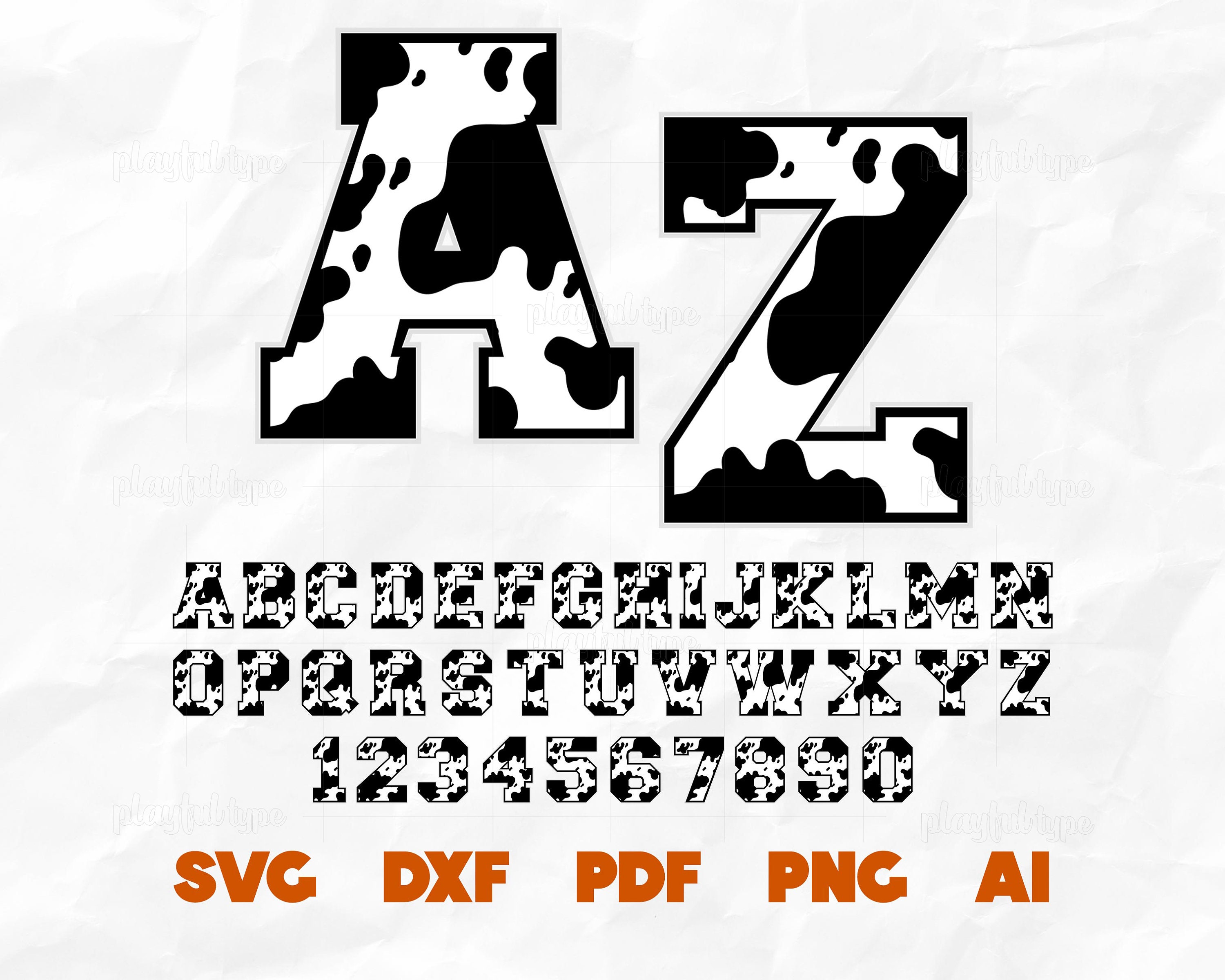 Cow Print Font SVG: Varsity Animal Letters, Country Clipart (Digital Files)