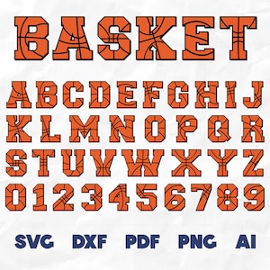 Fonte de basquete SVG | Alfabeto de basquete Svg, letras e números de basquete clipart, festa de aniversário | Cortar arquivos para Cricut e Silhouette