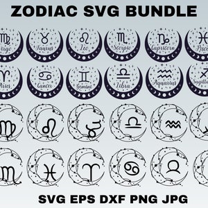 Zodiac Signs SVG Bundle, Horoscope SVG Bundle, Celestial Star Sign SVG, Zodiac Constellation Svg, Zodiac Signs Clipart Png, Horoscope Gift