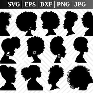 アフロウーマン SVG、アフロガール Svg、アフロクイーン Svg、アフロレディ Svg、カーリーヘア Svg、黒人女性、Cricut 用、シルエット用、カットファイル、Dxf、Png