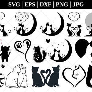 Chat SVG Bundle, Chat PNG Bundle, Chat Clipart, Chaton svg, Silhouette de chat, Chat SVG Couper des fichiers pour Cricut, Tête de chat Svg, Animal Svg, Chat mignon