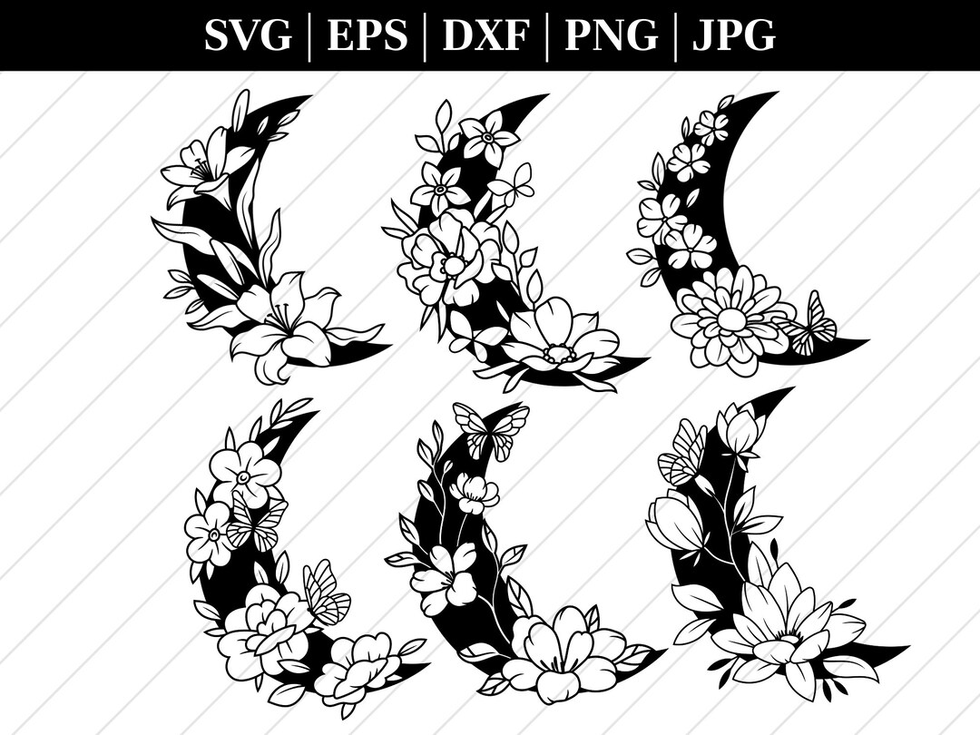 Floral Mirror On The Moon Scan Vf Floral Moon SVG Bundle, Floral Moon Dxf, Floral Moon Png, Floral Moon
