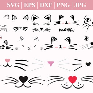 Kat gezicht SVG Kitten snorharen gesneden bestand Cute Kitty wimpers Baby kat hoofd Kawaii verjaardag meisje silhouet Cricut