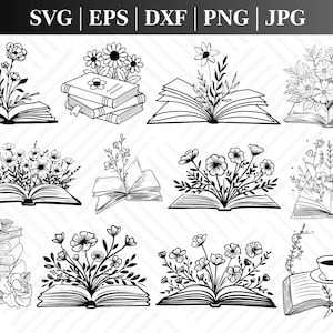 Livre floral SVG, Livre Svg, Livre avec fleurs Svg, Lecture Svg, Lecture, Fleurs poussant à partir d’un livre, Joli livre, Fleurs, Fleurs avec livre