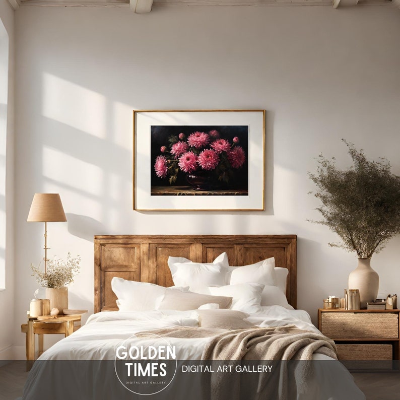 1886 Pink Marigolds Still Life, Oil on Canvas, Vintage Still Life