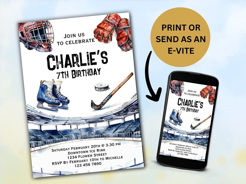 Ice Hockey Birthday Party Invitation, Ice-skating Invite, Canva ...