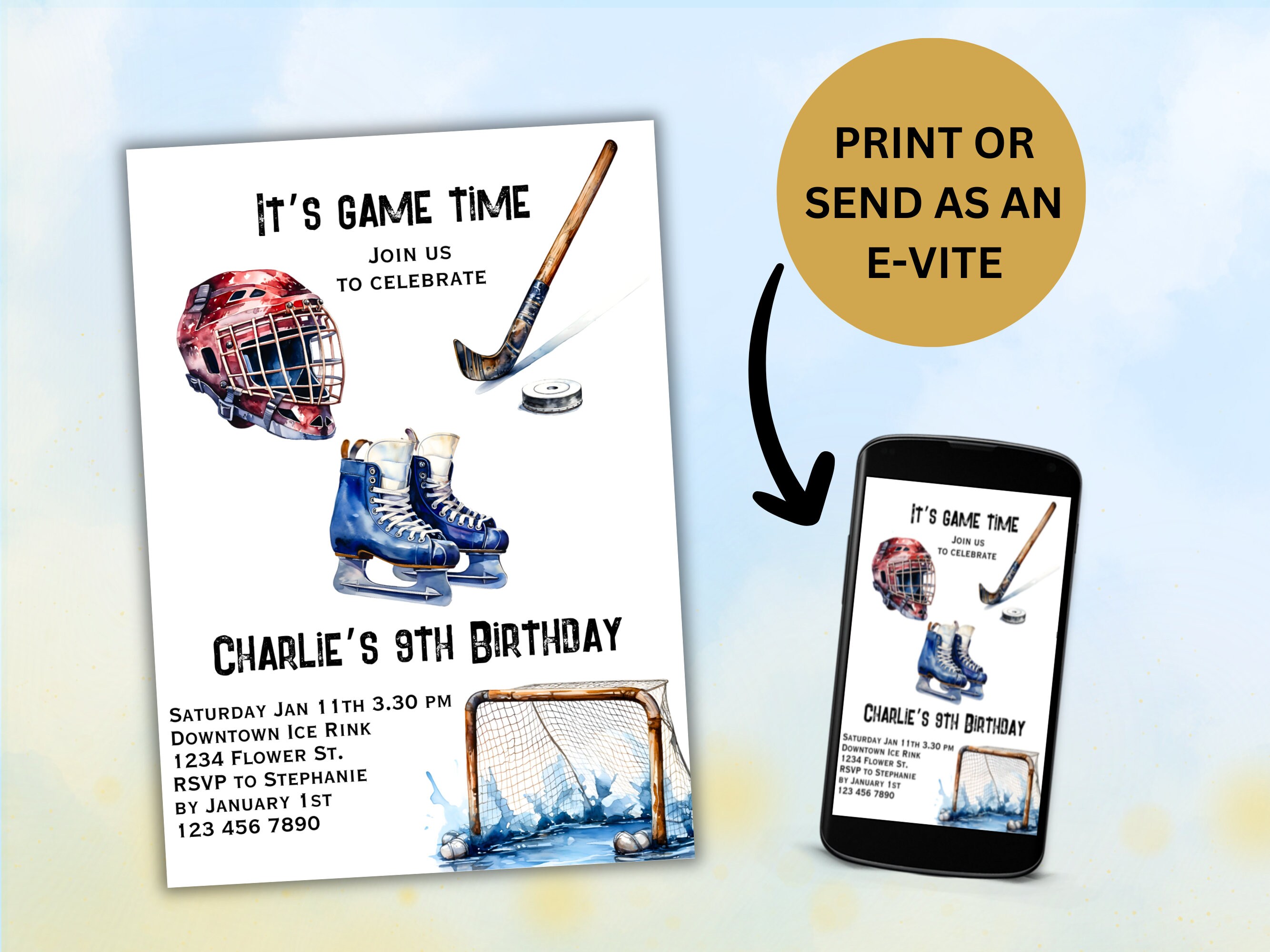 Ice Hockey Birthday Party Invitation, Ice-skating Invite, Canva ...