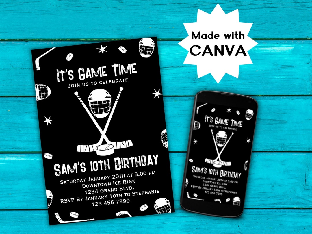 Ice Hockey Birthday Party Invitation, Ice-skating Invite, Canva ...