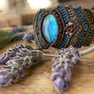 Macrame Bracelet with Labradorite | Handmade Adjustable Boho Jewelry | Artisan Gift for Women