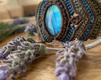 Macrame Bracelet with Labradorite | Handmade Adjustable Boho Jewelry | Artisan Gift for Women