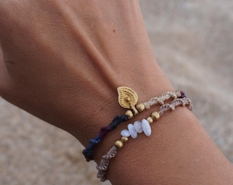 Rainbow Macrame Bracelet with Golden Charm | Adjustable Boho Handmade Bracelet