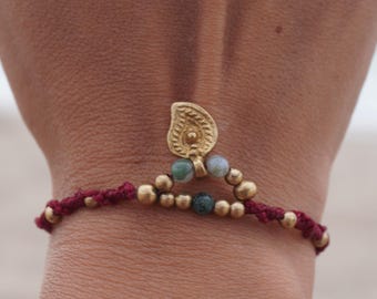 Macrame Bracelet with Golden Charm and Natural Stones | Adjustable Boho Handmade Bracelet