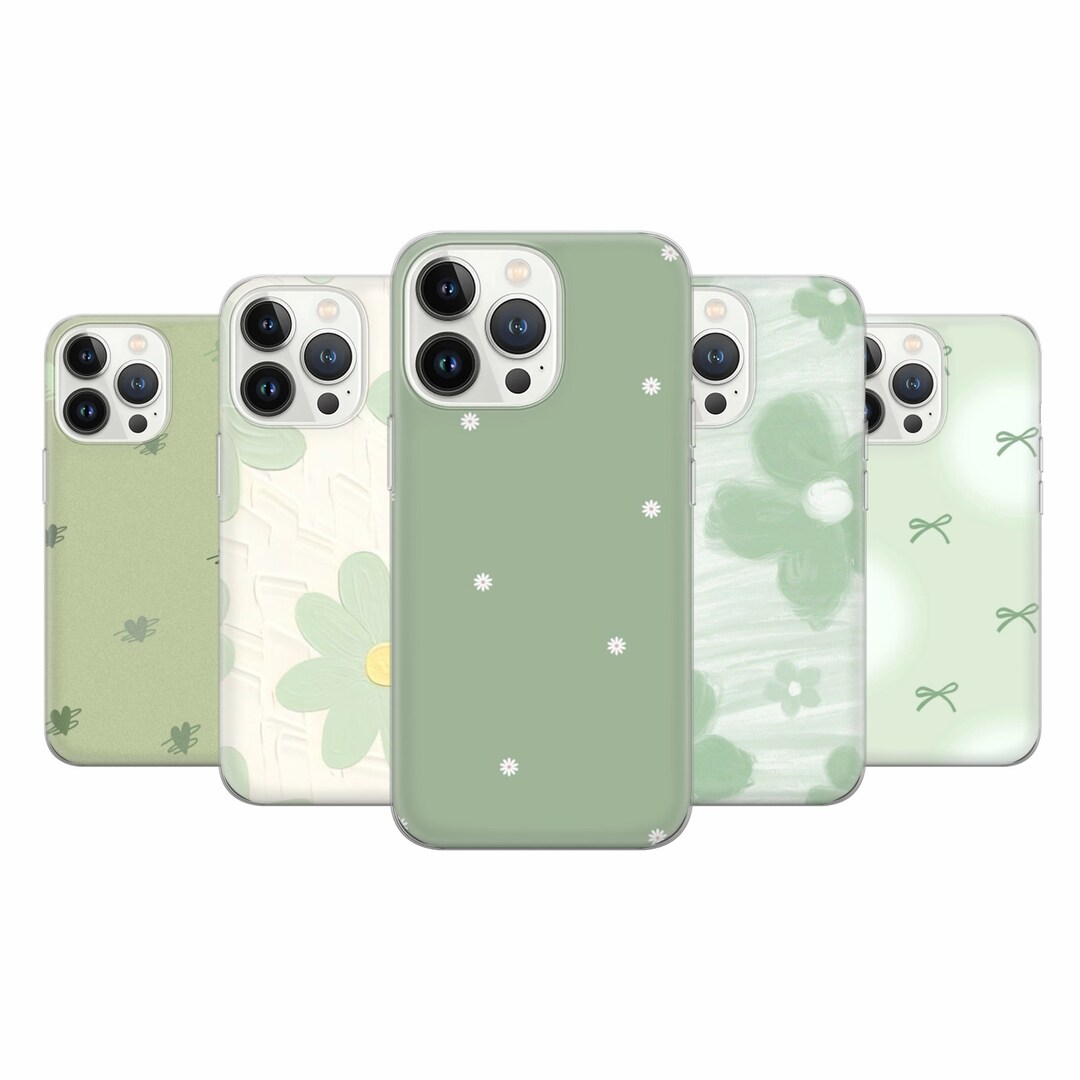 Sage Green Phone Case Aesthetic Hearts Cover for iPhone 16 Pro, 15, 14 ...