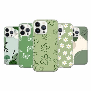 Sage Green Phone Case Simple Flower Light Cover for iPhone 16 Pro, 15, 14, 13, 12, 11, Google Pixel 9 Pro, 8, 7A, Samsung S25, S24 FE, A26,