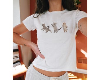 Cute dancing cats baby tee, Dancing kittens y2k baby tee, 90s baby tee, cat mom gift, 90s tshirt, cat lover tshirt