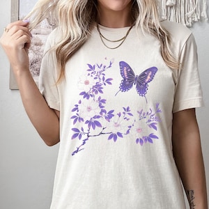 Vintage butterfly flowers shirt, floral butterfly shirt, vintage floral shirt, lilac butterfly tee, aesthetic shirt, vintage graphic tee