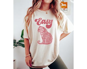 Easy Tiger Shirt, Comfort Colors unisex retro aesthetic trendy vintage tiger shirt, retro boho tee, festival shirt, tiger graphic tee