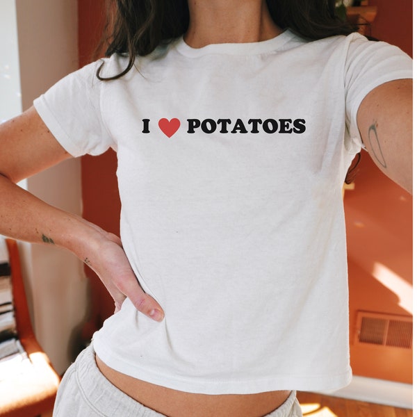 I love potatoes baby tee,y2k baby tee, 90s baby tee, funny baby tee y2k, Pinterest aesthetic clothing, 90s tshirt, trendy aesthetic clothes