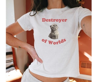 T-shirt bébé chat Destroyer of Worlds, t-shirt bébé y2k, t-shirt bébé des années 90, t-shirt bébé drôle y2k, vêtements esthétiques Pinterest, t-shirt des années 90, t-shirt amoureux des chats