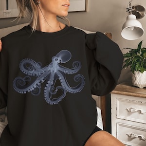 Octopus sweatshirt, vintage aesthetic octopus shirt, ocean lover gift, octopus gift for him, her, scuba diver, graphic sweatshirt