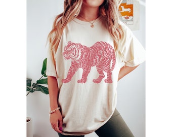 T-shirt tigre graphique vintage Comfort Colors, t-shirt esthétique, chemise tigre, amoureux des animaux, amoureux des tigres, chemise unisexe, t-shirt pour femme