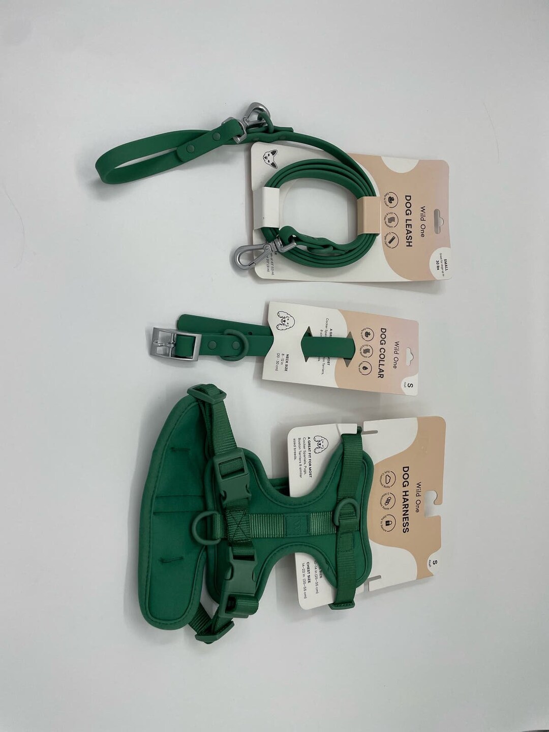 Wild Ones Dog Combo Collar Leash and Green Harnesses Bundle Small Adjustable Waterproof Flex