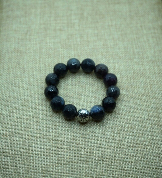 Dark Blue and SIiver Bead Bracelet - image 1