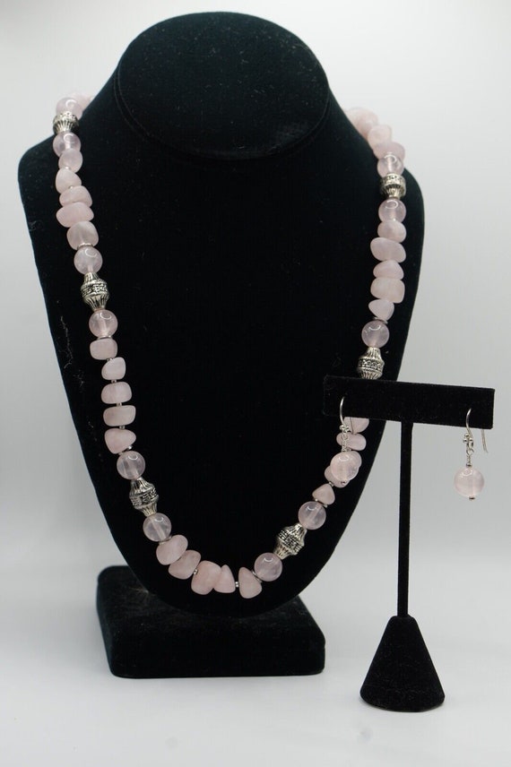 Polished and Matte Rose Quartz with Silver Jewerly