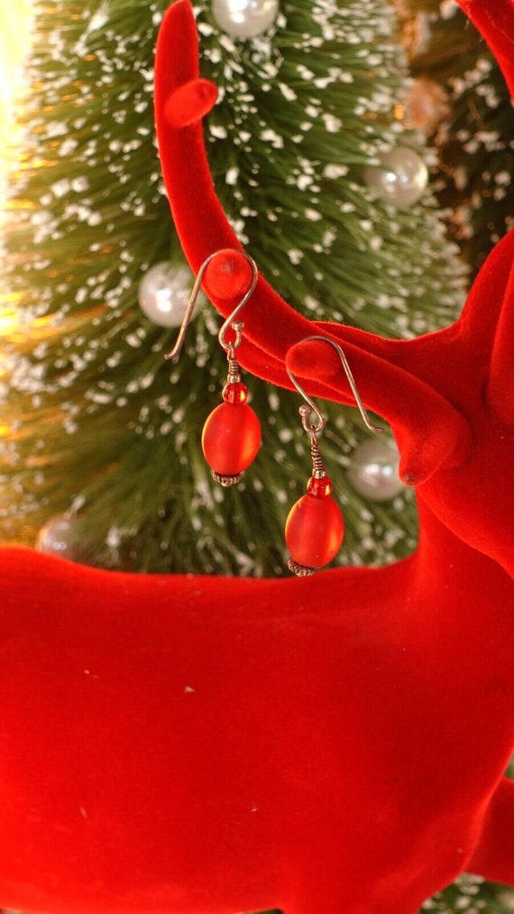 Red Christmas Ornament Beads Dangle Earrings