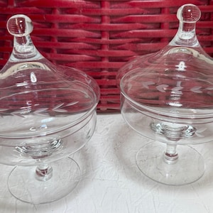 Vintage Princess House Clear Crystal Floral Etched Pedestal Candy Dish