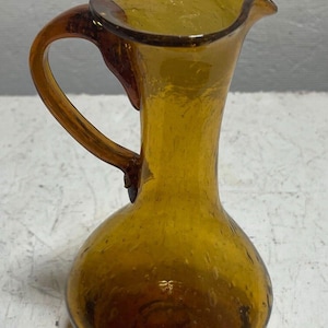 Vintage Amber Handmade Mini Pitcher Vase Glass 6&quot;