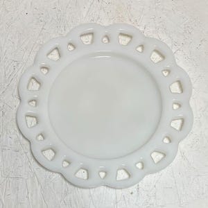 Vintage 8&quot; Dessert Milk Glass Hazel Atlas Lace Edge Salad Plate